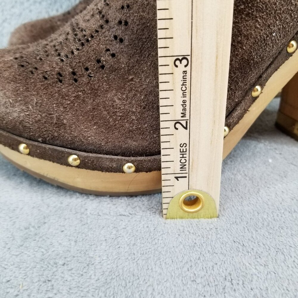 Tory Burch Shoes Womens Size 8.5 Brayden Brown Suede Wood Sole Clogs - Picture 3 of 13